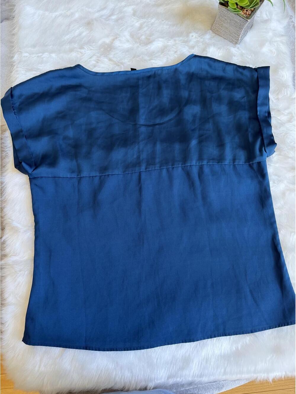 Express Blue Satin-Effect Short Sleeve Blouse Top Small